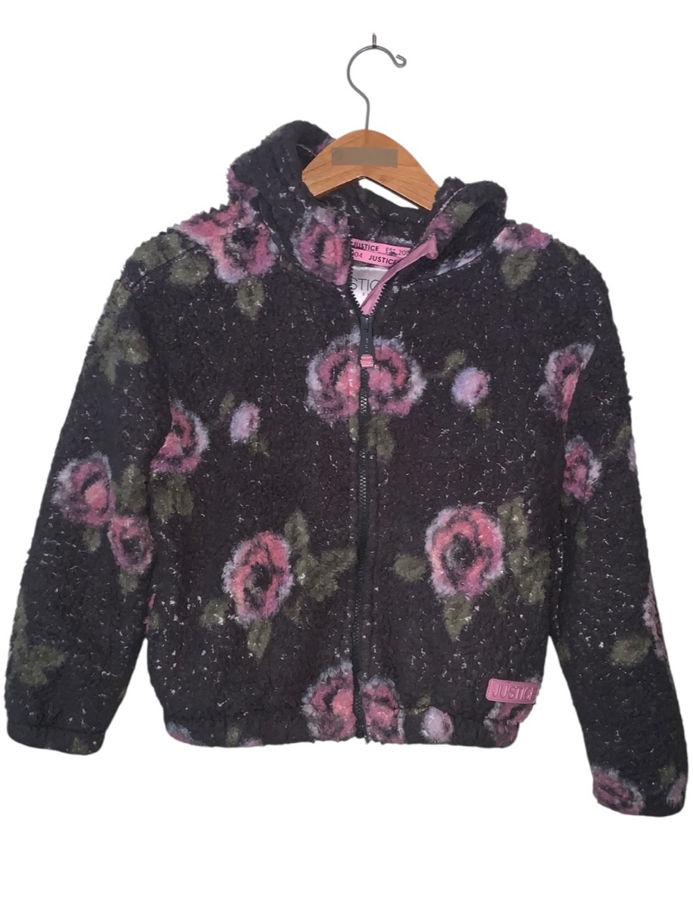 Justice Gray Floral Plush Sherpa Zip Hoodie Jacket Girls 10